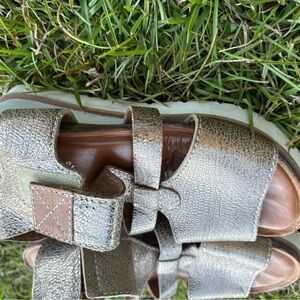 Silver and Brown Sandals with Buckle Straps
